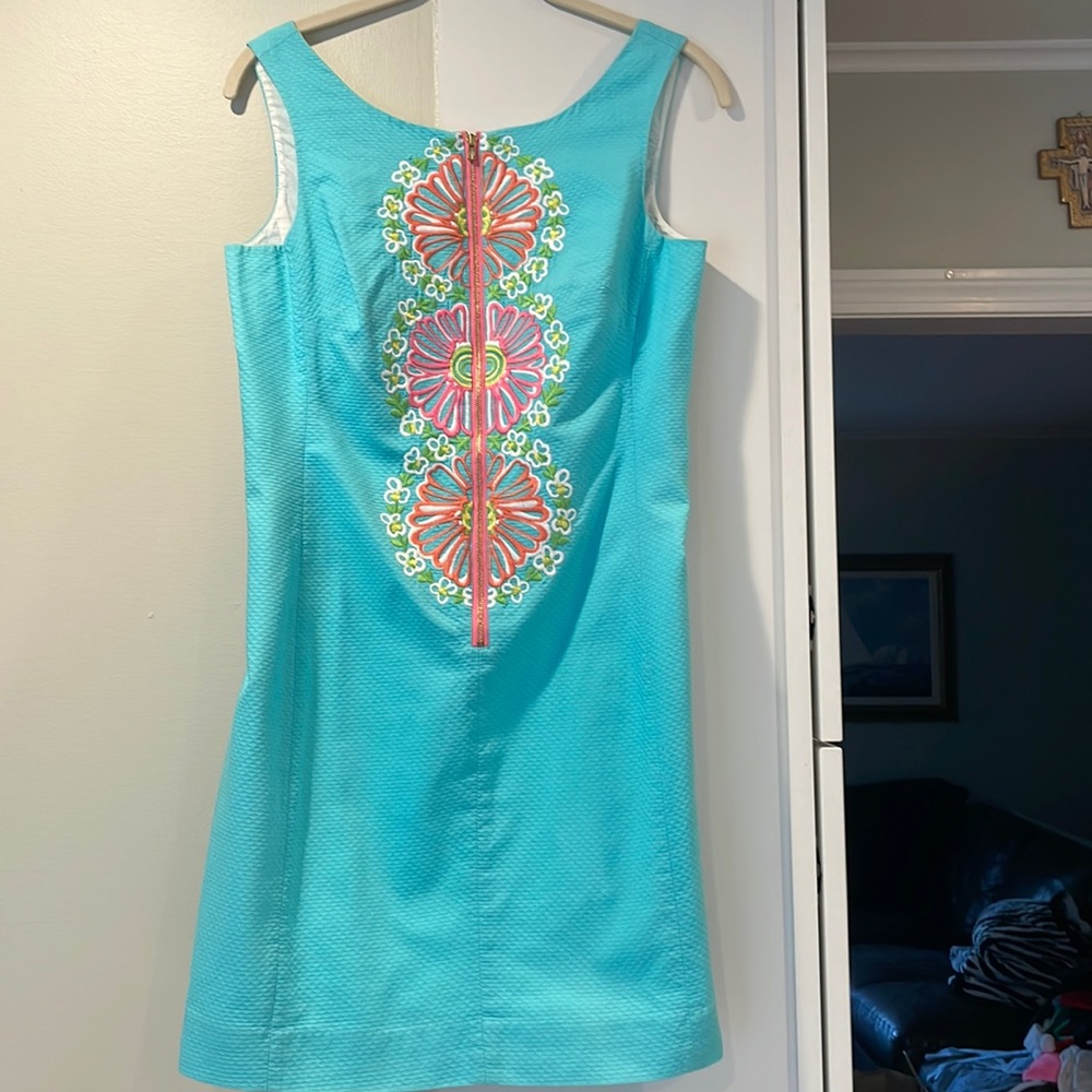 Lilly Pulitzer aqua front zip embroidered dress